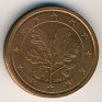 Euro - 2 Euro Cent - Germany - 2002 - Copper Plated Steel - KM# 208 - Obv: Oak leaves Rev: Denomination and globe - 0